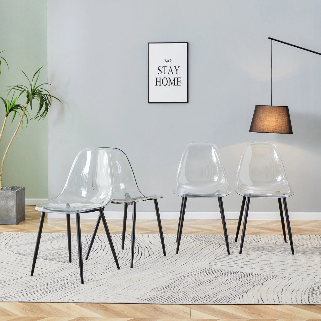 SEDIA Trasparente con gambe in metallo nero, 83 cm, Set da 4 pezzi