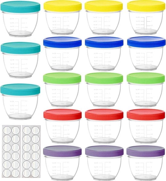 Confezione da 18 pezzi, 120 ML Scatola di conservazione per biberon in plastica riciclabile - 6 colori (Arcobaleno)