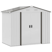 EasyComfort Casetta Porta Utensili in Acciaio, Capanno da Giardino con Porte Scorrevoli, 213x130x185 cm, Bianco