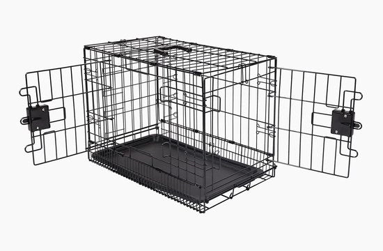 Banchina per cani pieghevole in acciaio inossidabile con caricatore, doppia porta, nera 56 x 33 x 40,6 cm