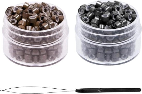 400 pezzi di anelli di allungamento capelli in silicio nano intrecciati - allungamento capelli a 1 pezzo - micro-filamenti 3 mm - anelli di allungamento capelli - marrone nero.