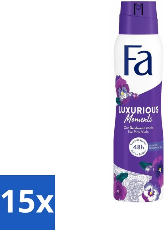 15 x Deodorante Spray - Momenti di Lusso - 150 ml - Deodorante Spray - Antimacchia - Fiori di Rosa - Profumo - Idrofilo