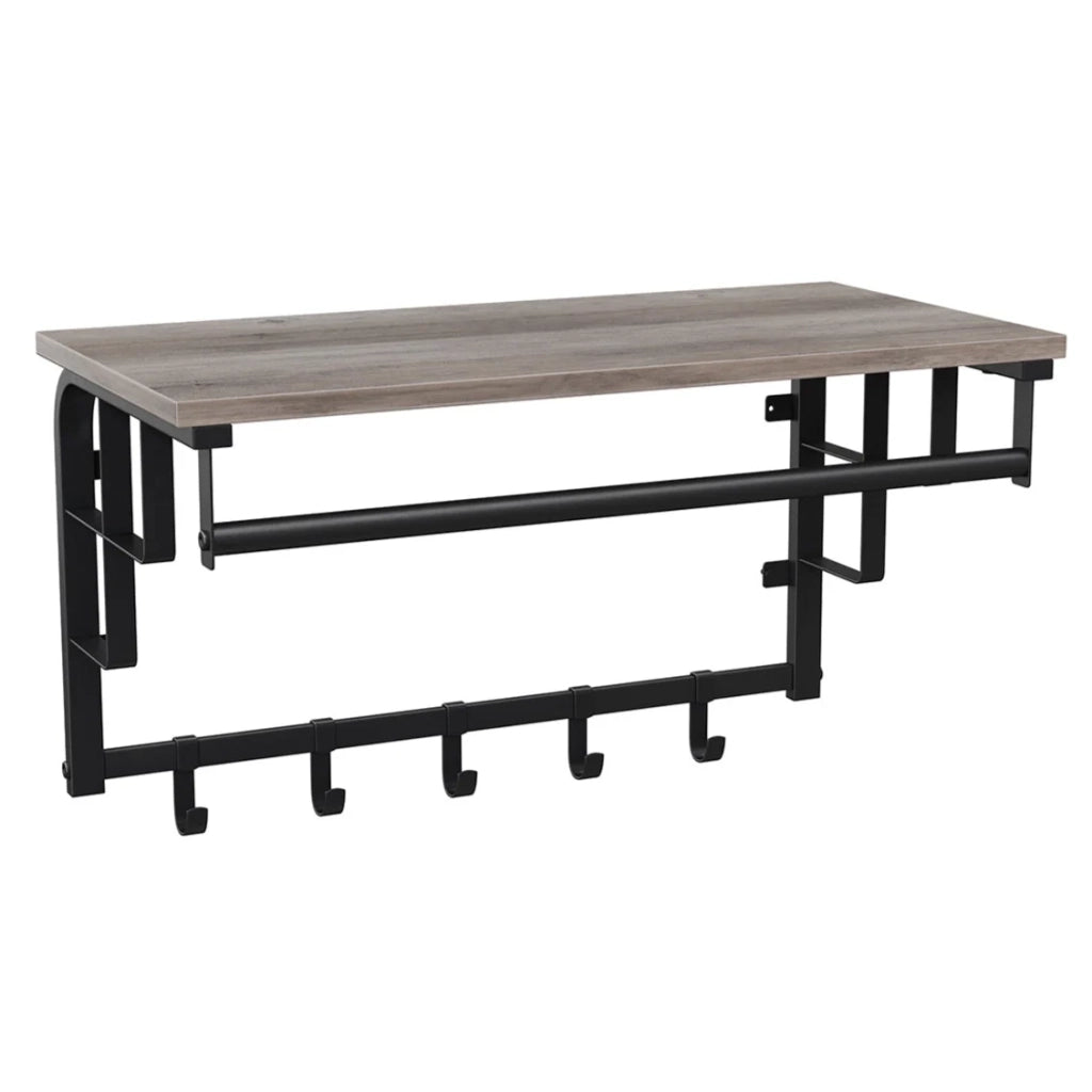 Appendiabiti da parete con ripiano portaoggetti mensola da parete con 5 ganci removibili mensola sospesa con asta per ingresso camera da letto bagno soggiorno beige e nero 12_0002587