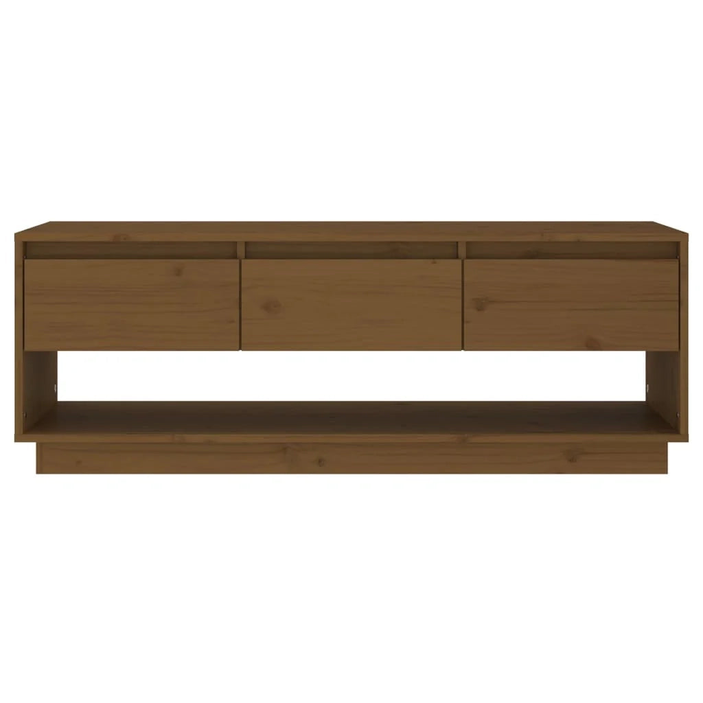Mobile TV multimediale mensola TV credenza TV sala da pranzo soggiorno camera da letto color miele 110,5 x 34 x 40 cm legno di pino massiccio marrone 02_0027701