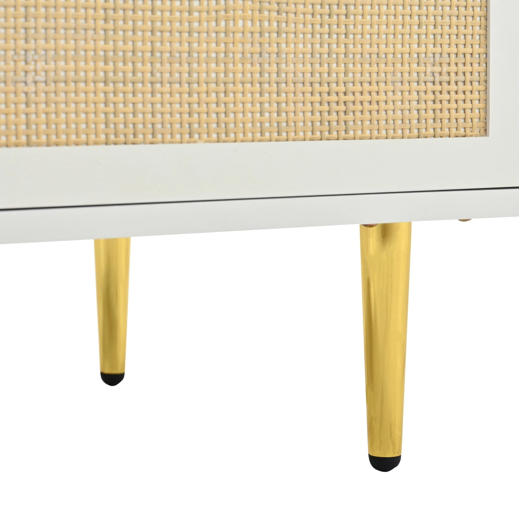 Armadio con 2 ante, cassetto in rattan e asta appendiabiti, per camera da letto e soggiorno, bianco, 80 × 48 × 175 cm