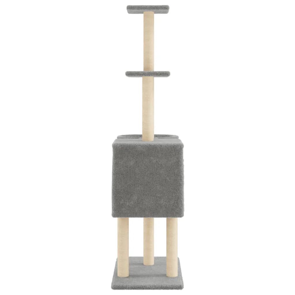 Tiragraffi per gatti torre per arrampicata giocattolo piattaforma per arrampicata con tiragraffi in sisal leggero 145 cm grigio 02_0022570