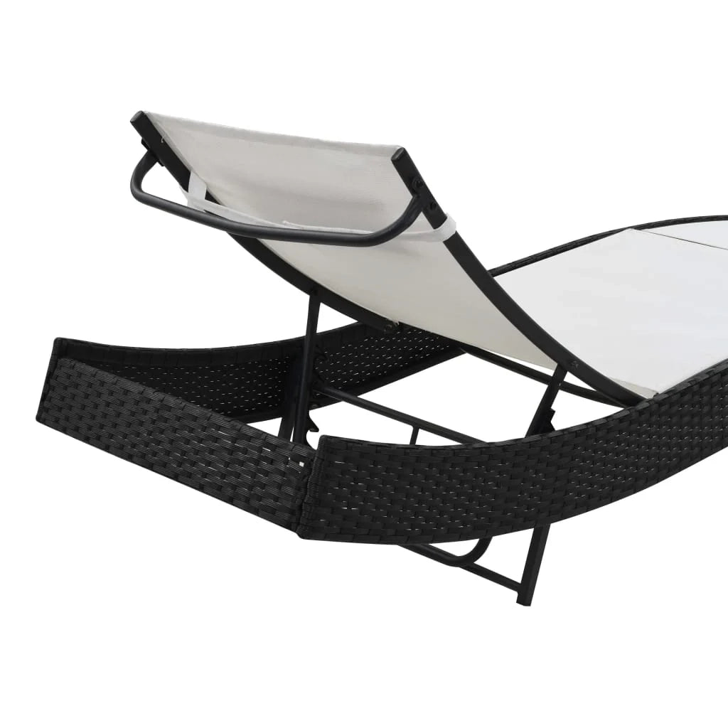 Lettino prendisole sedia a sdraio lettino prendisole letto da giardino mobili da esterno per patio con cuscino resina intrecciata nera 02_0012559