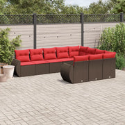 Set Divani da Giardino 10 pz con Cuscini Marrone in Polyrattan 3221893