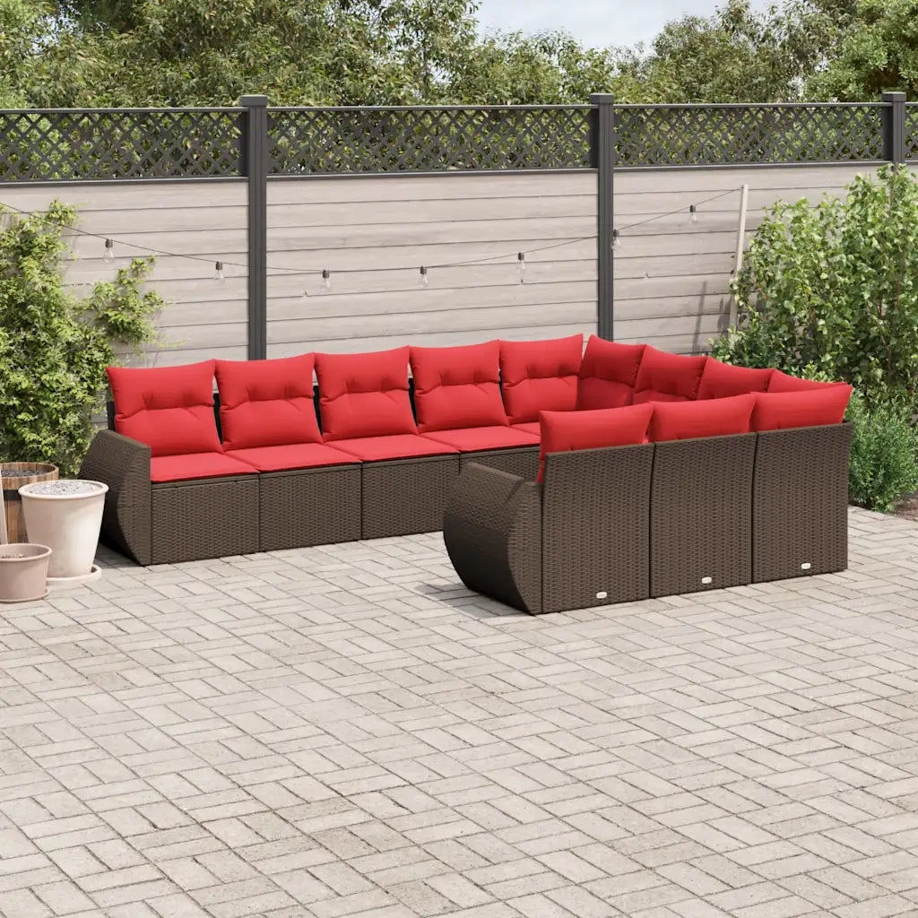 Set Divani da Giardino 10 pz con Cuscini Marrone in Polyrattan 3221893