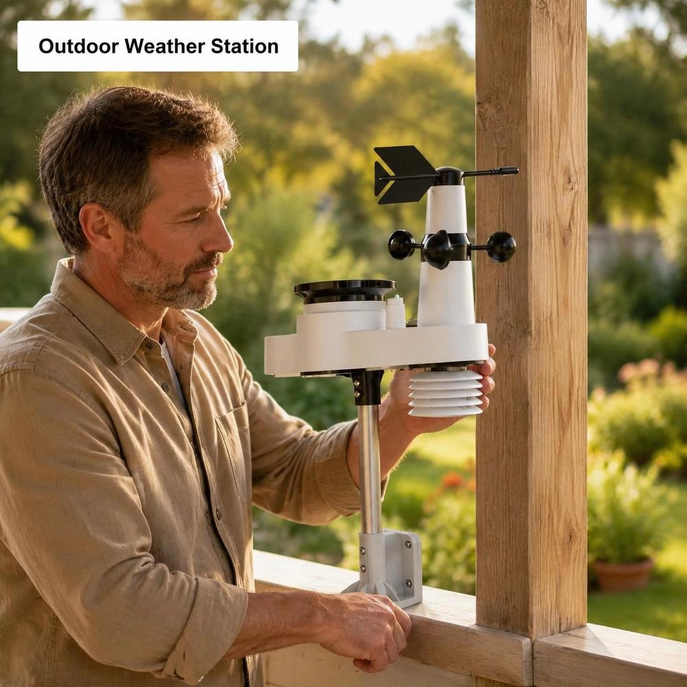 5-in-1 Weather Station, 7.5-inch Display, Solar-powered Outdoor Sensor, Rain Gauge, For Weather Forecast, Temperature, Humidity, Wind Speed & Direction (no Wi-Fi)