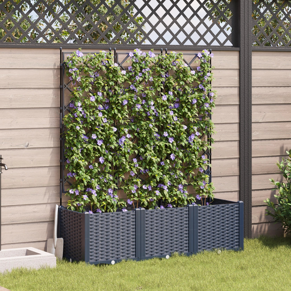 Vaso da giardino con trellis 3 pz Grigio 120x40x143 cm