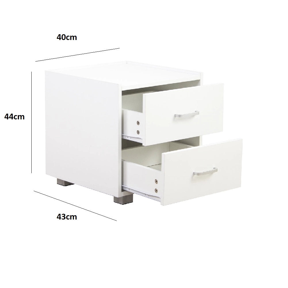 Coppia Comodini in Legno 2 Cassetti Bianco Moderno 40X43 H 44 cm
