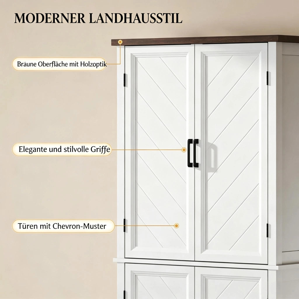 Mobile colonna da cucina a 6 livelli con 4 ante e ripiani regolabili in MDF bianco 76 × 40 × 178;5 cm