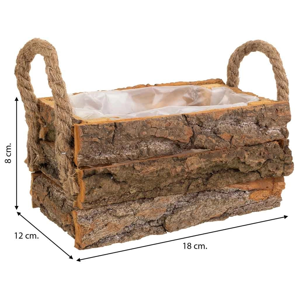 Cesto in legno con manici marroni 18x12x8h