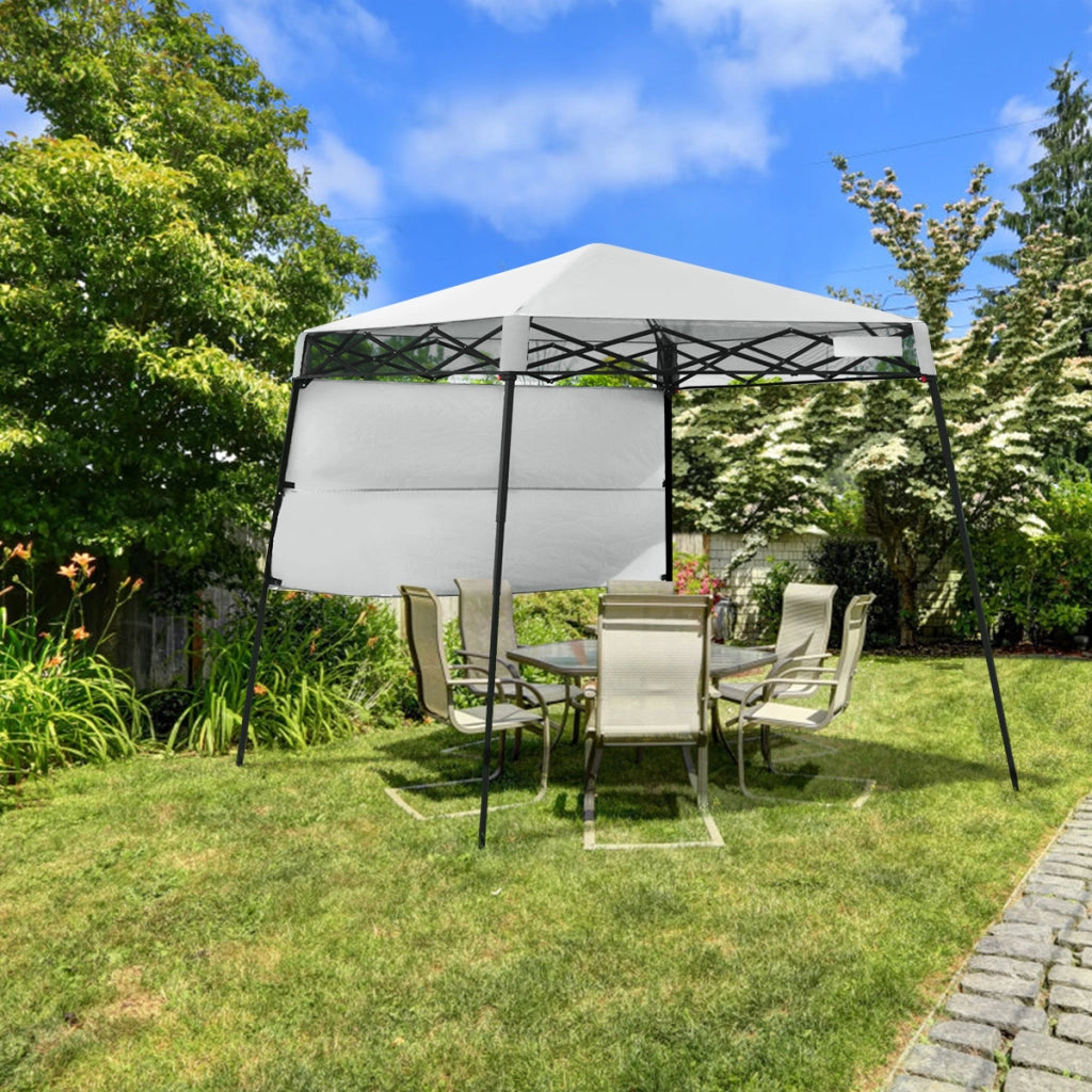 Tenda a baldacchino portatile e leggero con borsa per campeggio, Gazebo da esterno con gambe inclinate Bianco-Gazebo
