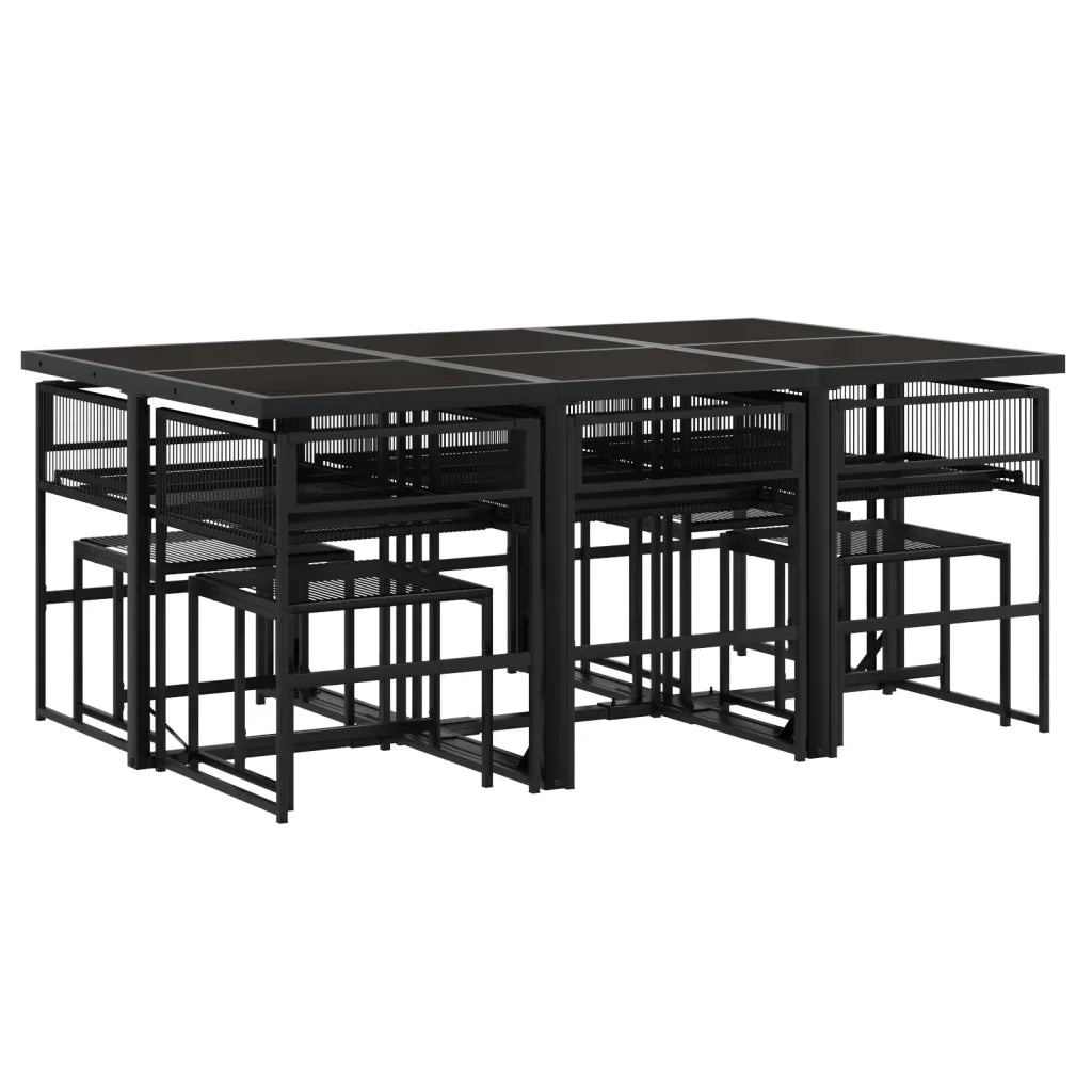 vidaXL Set da Pranzo da Giardino 11 pz con Cuscini in Polyrattan Nero