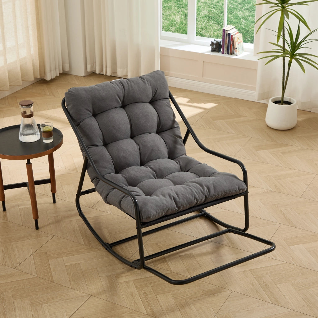 Sedia a Dondolo da Relax con Cuscino Spesso Oscillazione Regolabile Struttura Stabile in Acciaio Grigio 75 x 116 x 82 cm