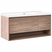 Mobile bagno sospeso con lavabo 1 cassetto frontale e 2 ripiani 120 x 50 cm marrone chiaro