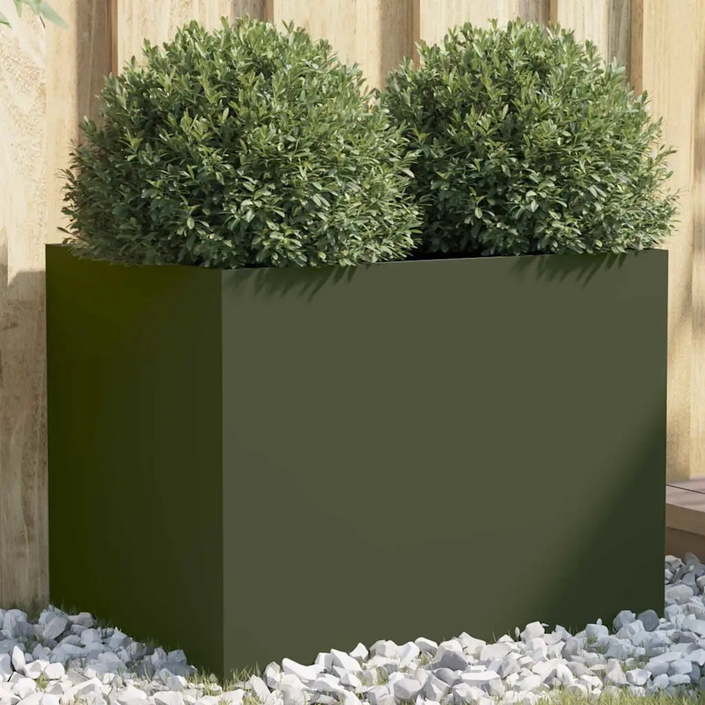 Fioriera-Vaso-Contenitore per Piante Verde Oliva 62x47x46 cm in Acciaio
