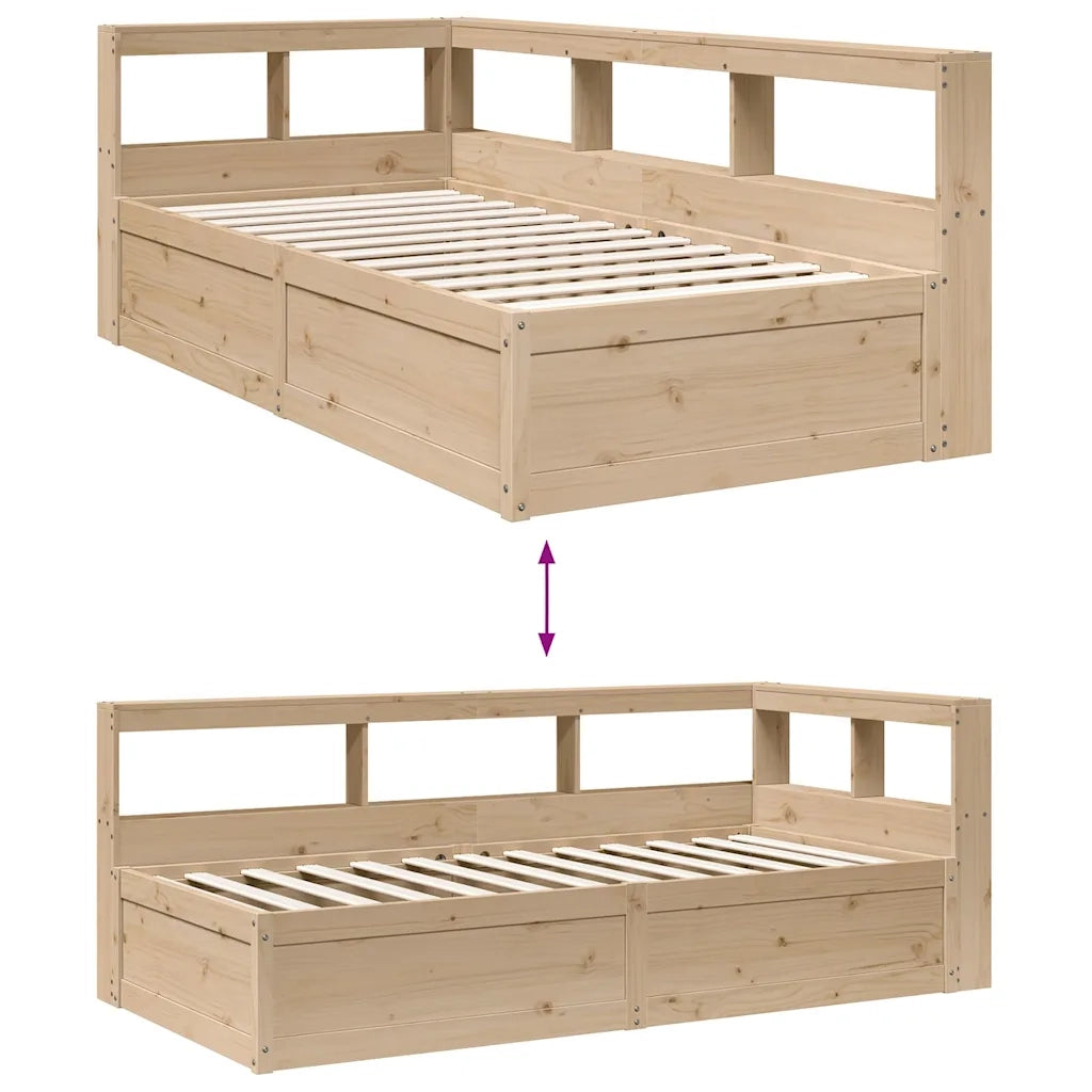 Letto Libreria senza Materasso-Struttura Letto con contenitore 90x190 cm Legno Massello Pino 943202