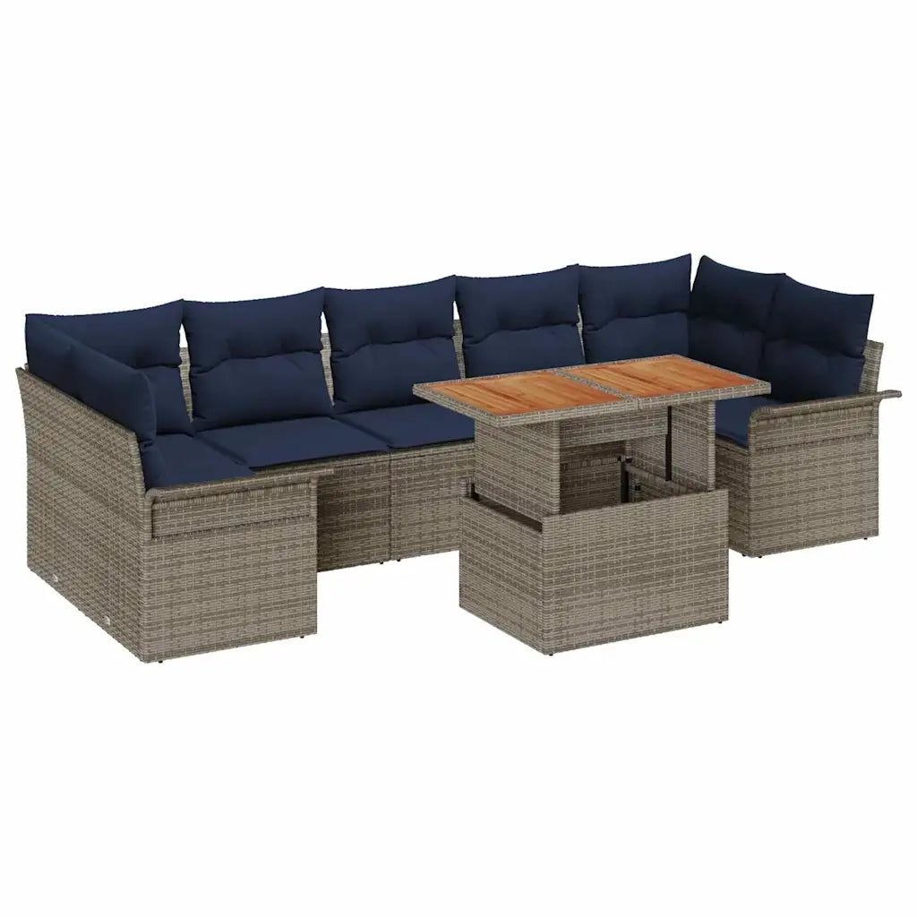 Set Divano da Giardino 8 pcs Grigio Poly Rattan