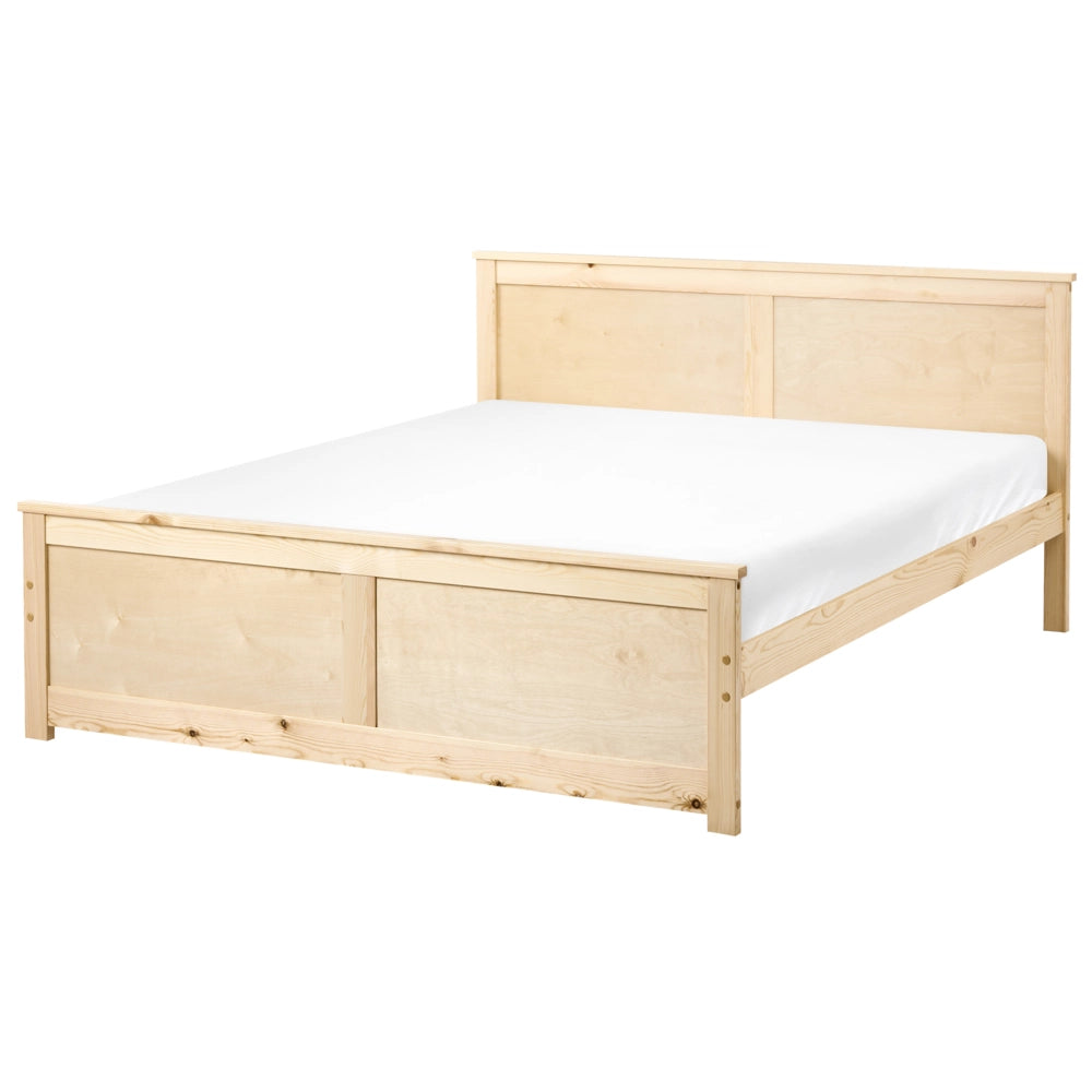 Letto matrimoniale in legno di pino naturale e MDF di betulla 140 x 200 cm con testiera in stile scandinavo