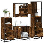 vidaXL Set Mobili da Bagno 4 pz Rovere Fumo in Legno Multistrato