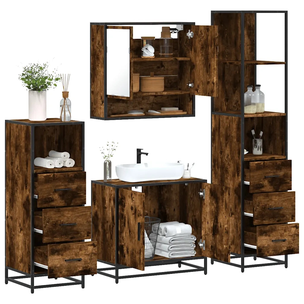 vidaXL Set Mobili da Bagno 4 pz Rovere Fumo in Legno Multistrato