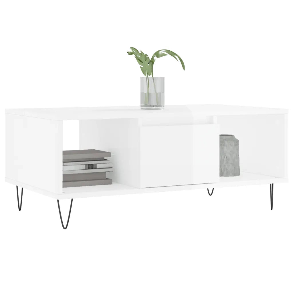 Tavolino Salotto Bianco Lucido 90x50x36,5 cm Legno Multistratocod mxl 118751