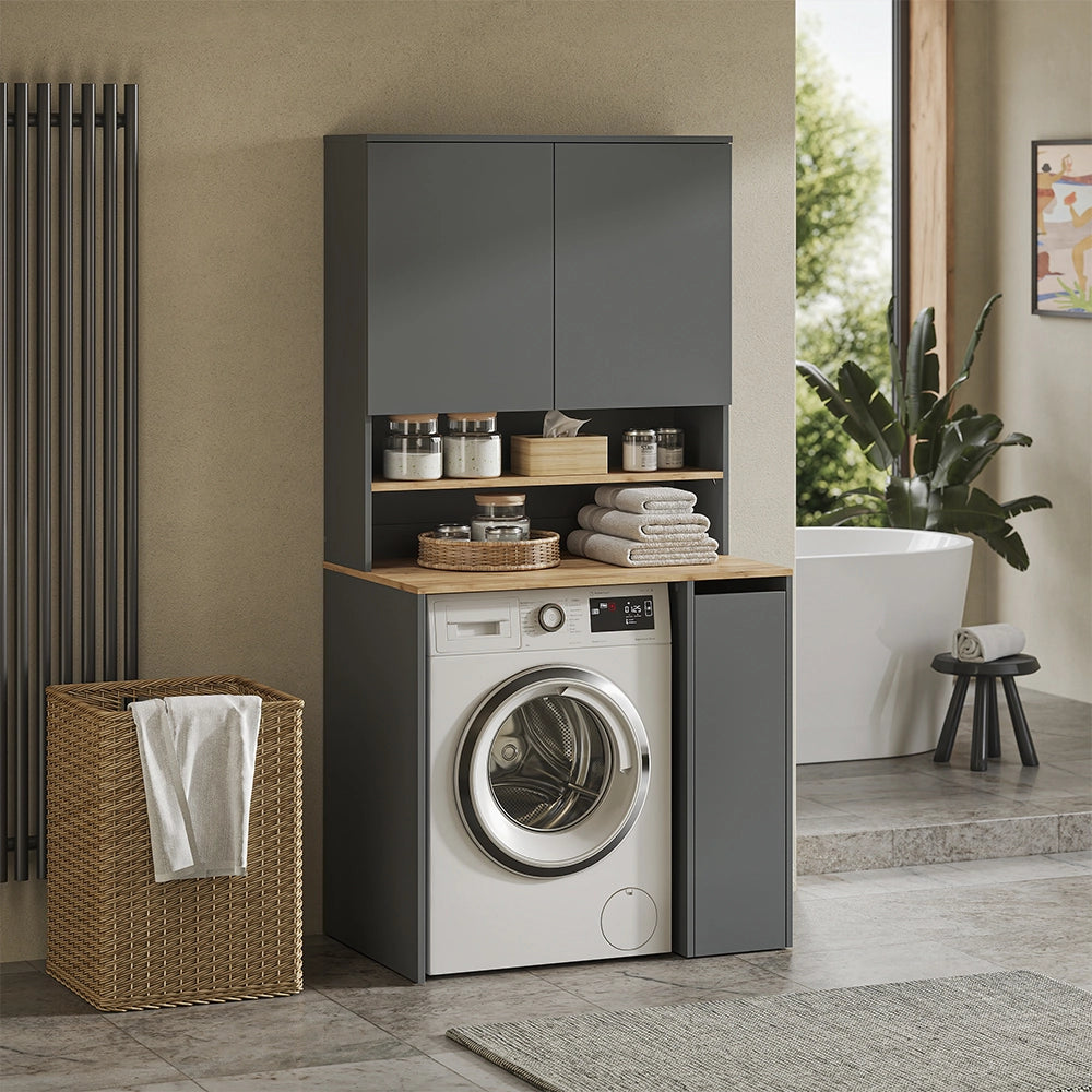Armadio per lavatrice Viktor Antracite/Rovere dorato 93.6 x 88.2 cm 2 parti con ripiano Vicco