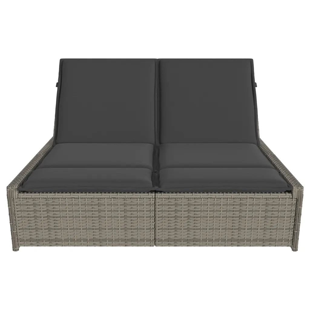 Lettino Prendisole | Sdraio da giardino | Lettino da sole Doppio con Cuscini Grigio in Polyrattan