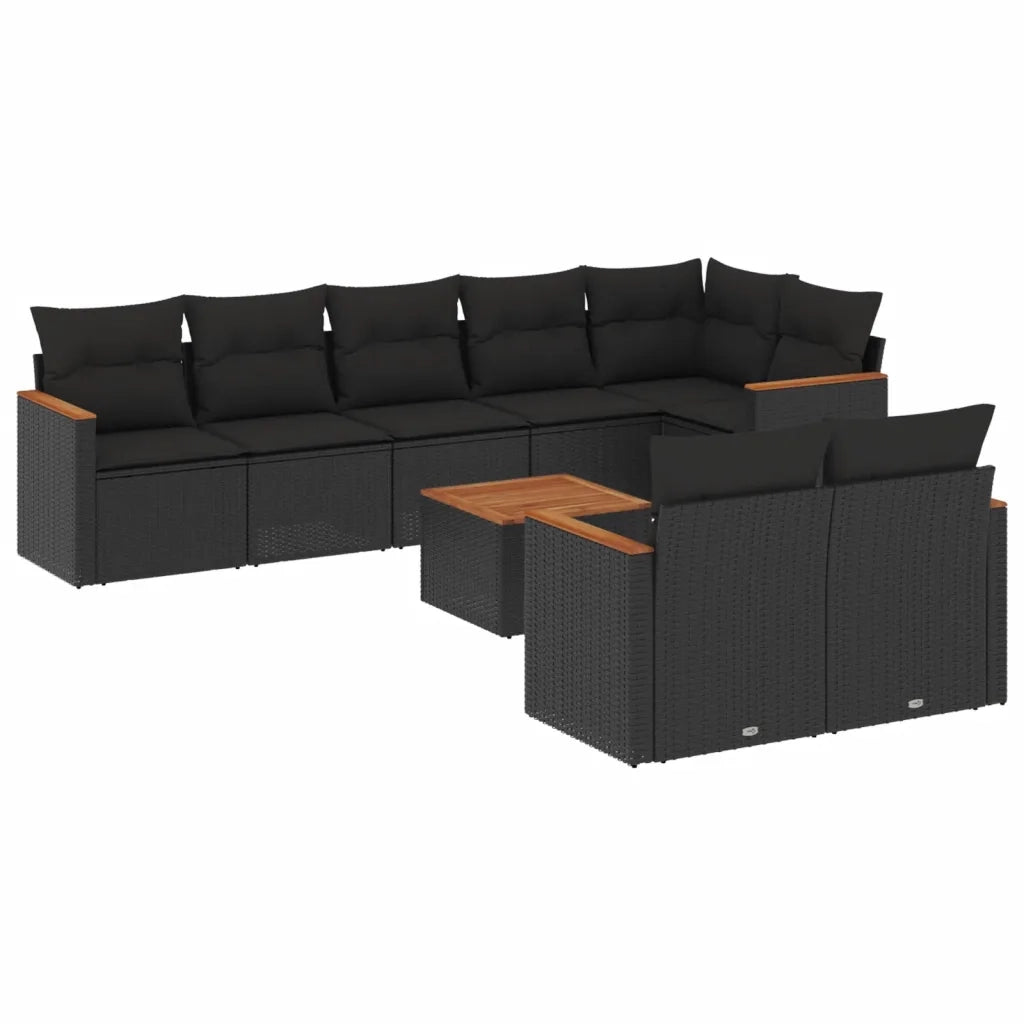 Set Divani da Giardino 9 pz con Cuscini Nero in Polyrattan 3258555