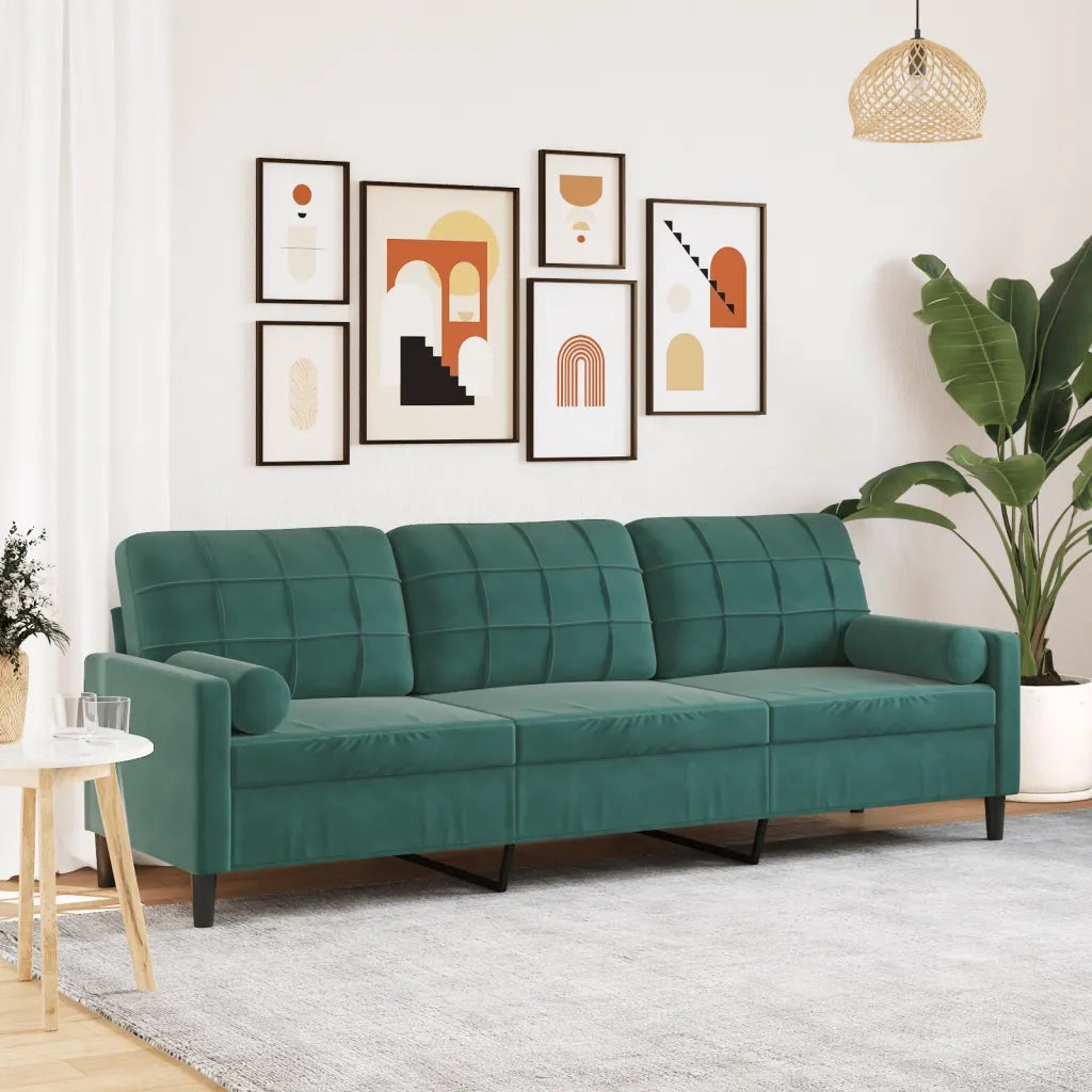 Divano a 3 Posti con Cuscini-Sofa 3 Posti con Cuscini Verde Scuro 210 cm in Velluto