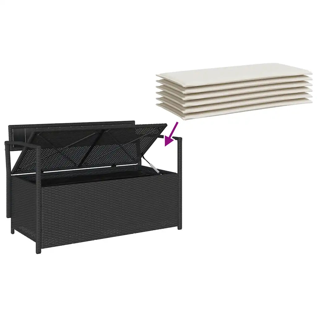 Panca Portaoggetti da Giardino con Cuscino in Polyrattan Nero 4103836