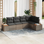 Set Divano da Giardino 5 Pezzi con Cuscini Grigio Polyrattan Acacia