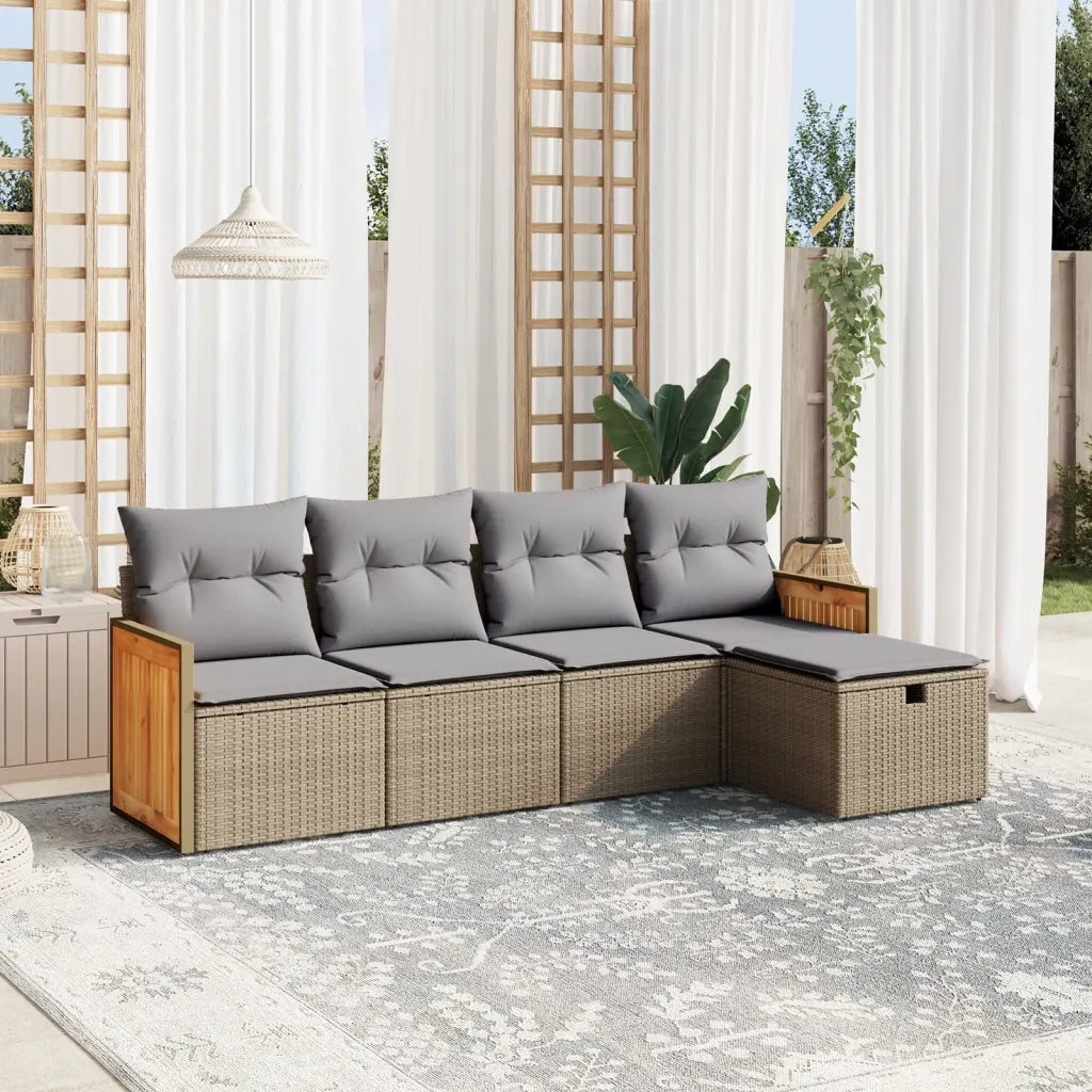 Set Divano da Giardino 5 pz con Cuscini Beige Misto Polyrattancod mxl 90845