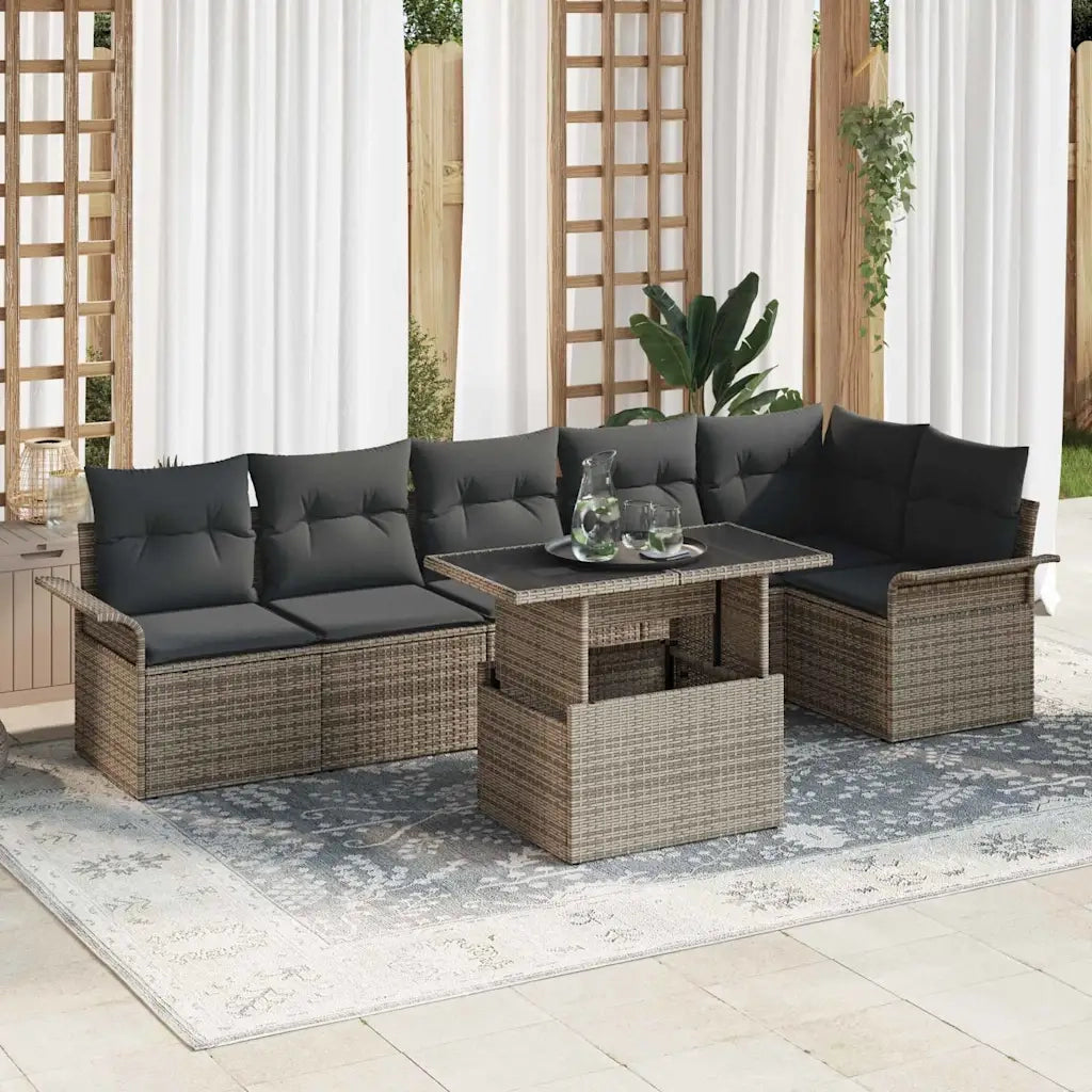 Set Divano da Giardino con cuscino 7 pcs Grigio Poly Rattan 3348295