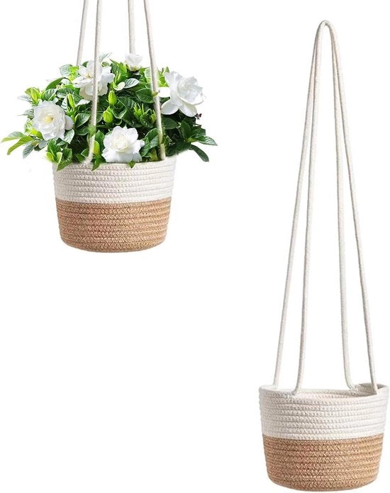 Mansarda per piante di cotone - 2 vasi da fiore per mansarda vasi da fiore appesi con disegno a maglia a mano con design lungo per piante decorazione interna esterna