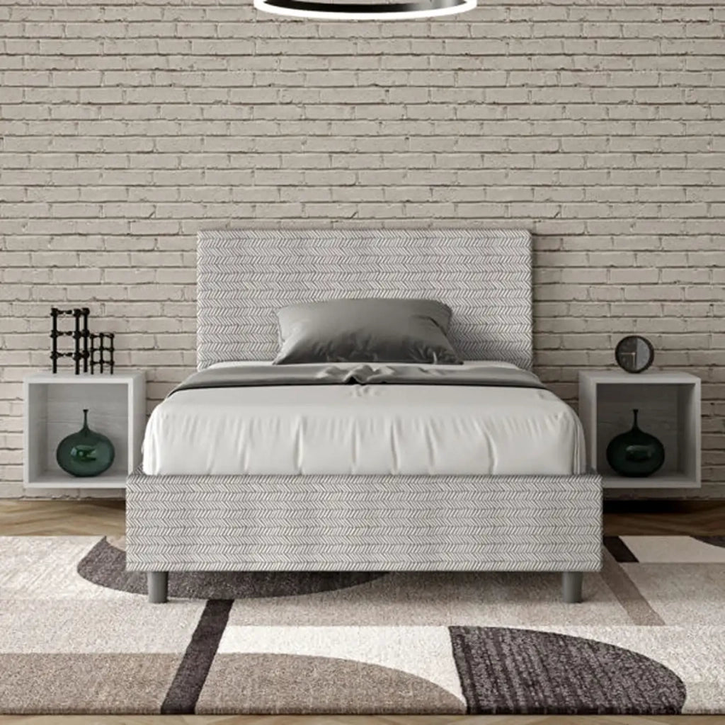 Letto una piazza e mezza con rete imbottito 120x210 tessuto Aragona 1 bianco Adele