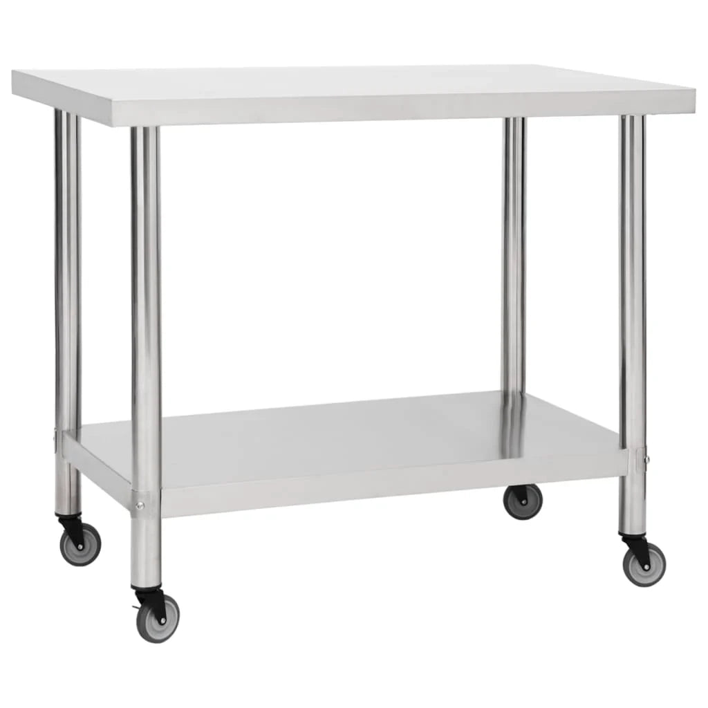 Tavolo da lavoro da cucina con ruote 80 x 60 x 85 cm acciaio inox 02_0001917