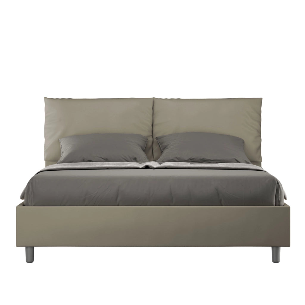 Letto Matrimoniale 160x190 cm con Rete e Contenitore con Alzata Comoda Imbottito in Similpelle Antea Cappuccino