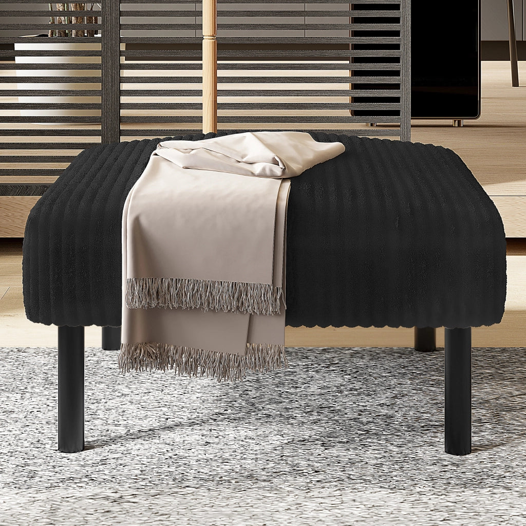 Pouf in tessuto a coste nero 56 x 51 x 39 cm con struttura in metallo