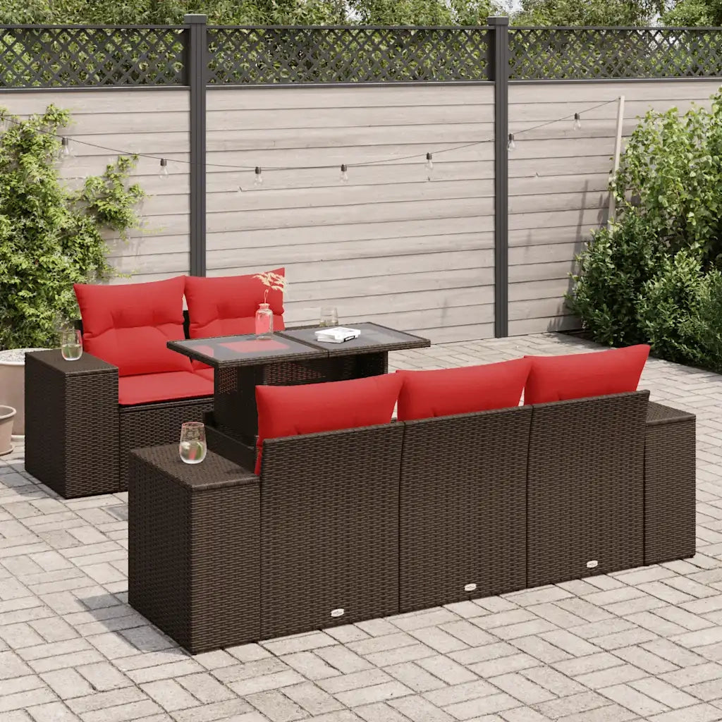 Set Divano Giardino 6 pz con Cuscini Marrone Polyrattan Acacia 3326735