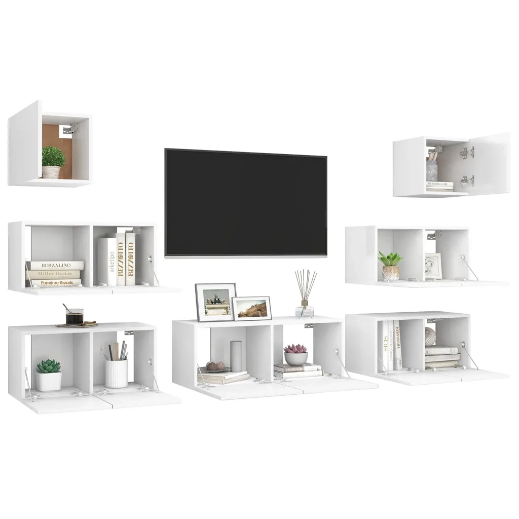 Set Mobili Porta TV 7 pz Bianco in Legno Multistrato 3078712