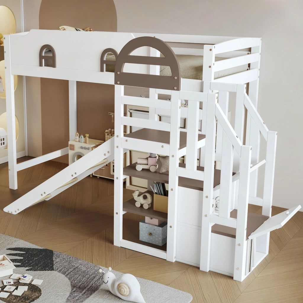 LETTO A CASTELLO CON FINESTRE E SCIVOLO 90 x 200 CM BIANCO