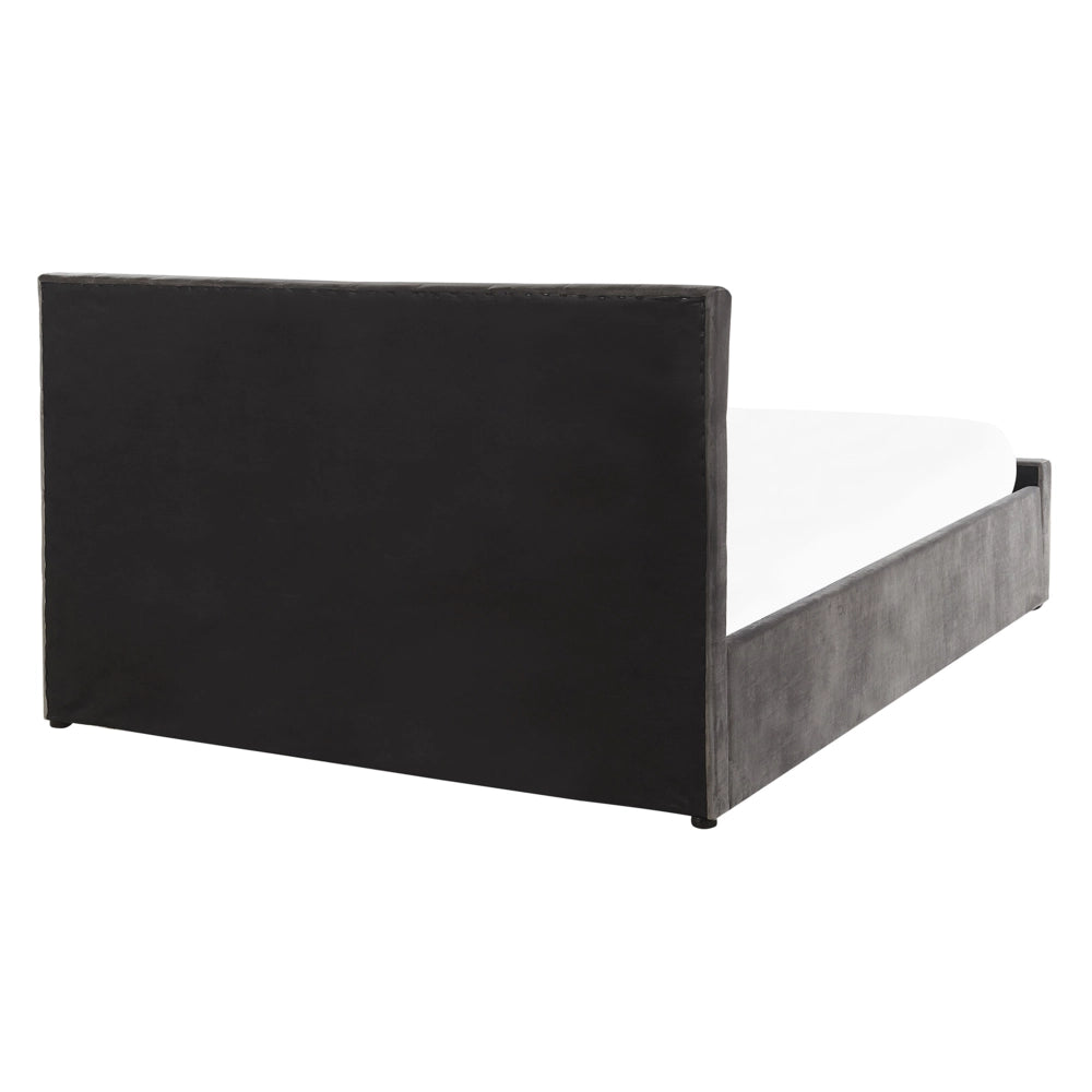 Letto singolo in velluto grigio Letto con mobili per camera da letto 140 x 200 cm con testiera doppia trapuntata EU