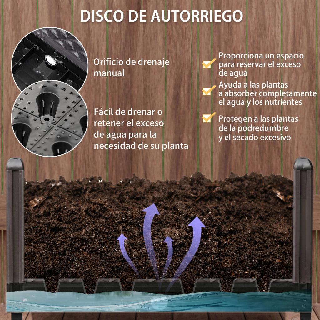 Vaso da Giardino in Plastica con Ruote e Fori di Drenaggio ¨C Zephmum ¨C 50x50x33 cm Marrone