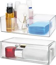Due organizzatori di makeup trasparenti con ripiani per bagno e camera da letto - stivellabili