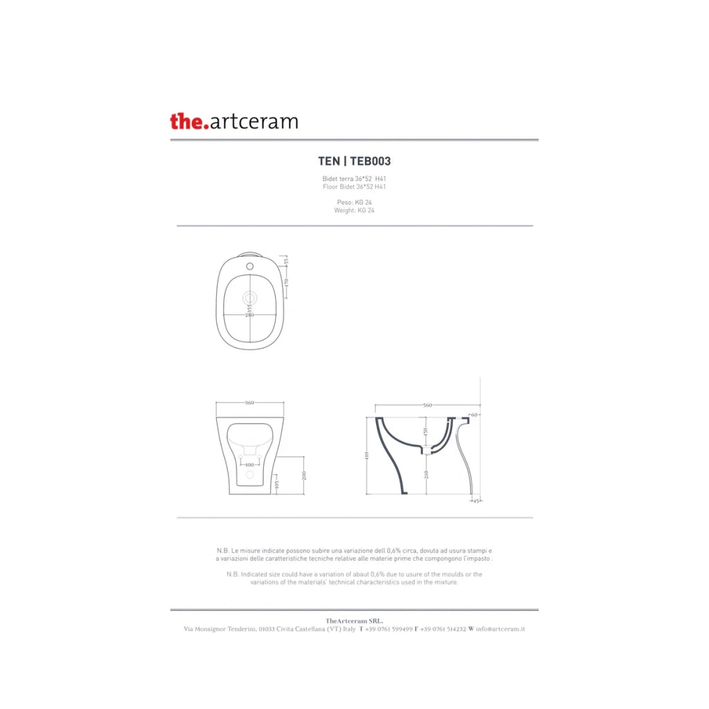 Bidet Da Terra The ArtCeram Bianco Lucido "Ten"