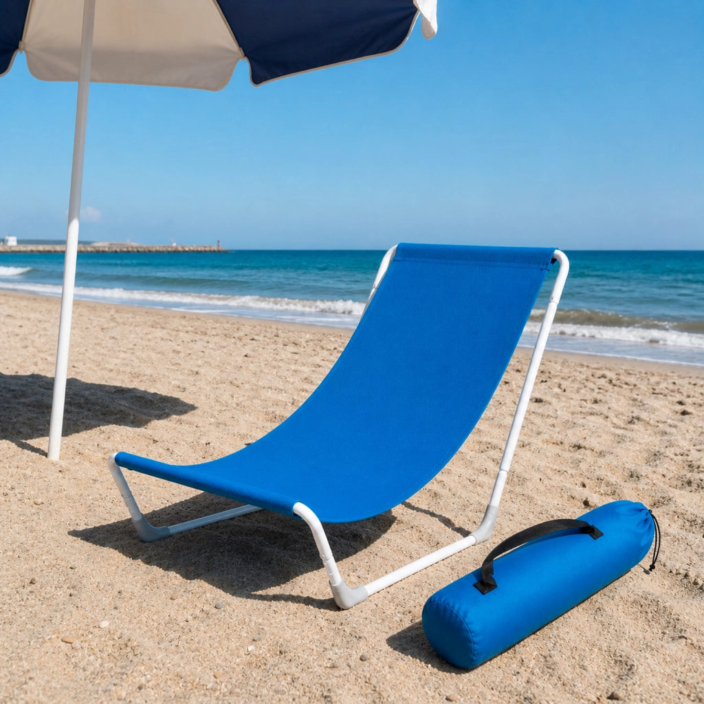 Sedia Sdraio Pieghevole Ergonomica Con Struttura In Acciaio E Tessuto Poliestere Impermeabile Dotata Di Sacca Con Tracolla Per Spiaggia Piscina Campeggio Giardino Relax Outdoor 95 X 60 X 40 Cm Blu